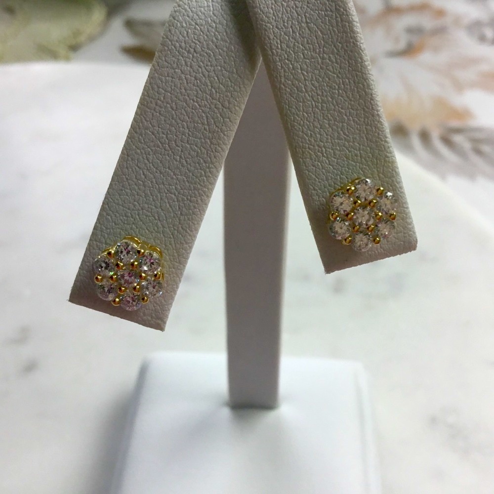 Sale $26! Yellow GP/Sterling Cz Flower Earrings - Picture 4 of 16